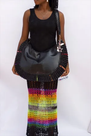 ‘Chidi’ Travel bag in Black leather and Rainbow Streak