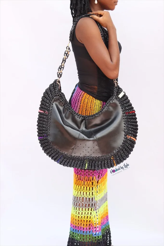 ‘Chidi’ Travel bag in Black leather and Rainbow Streak