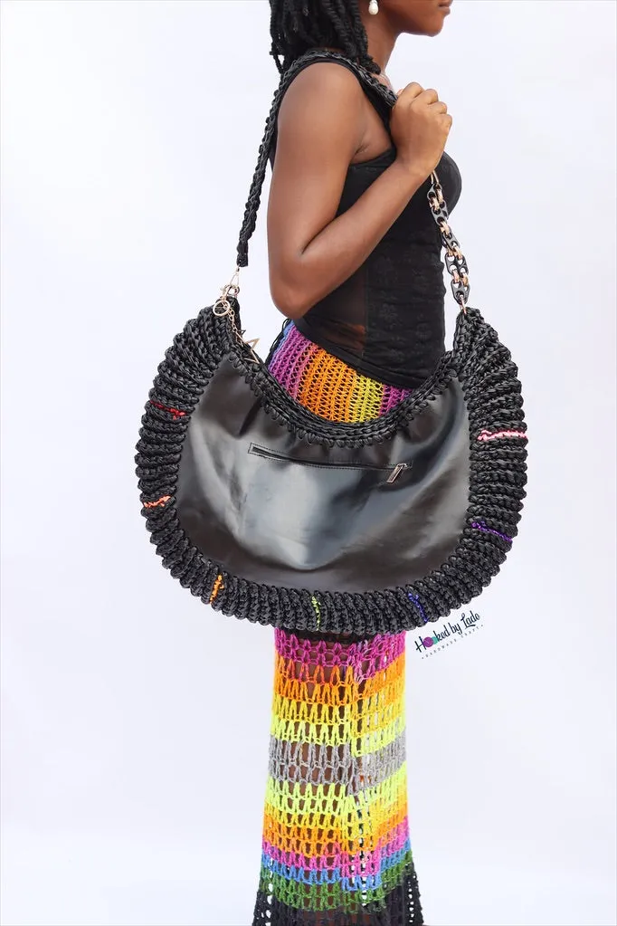 ‘Chidi’ Travel bag in Black leather and Rainbow Streak