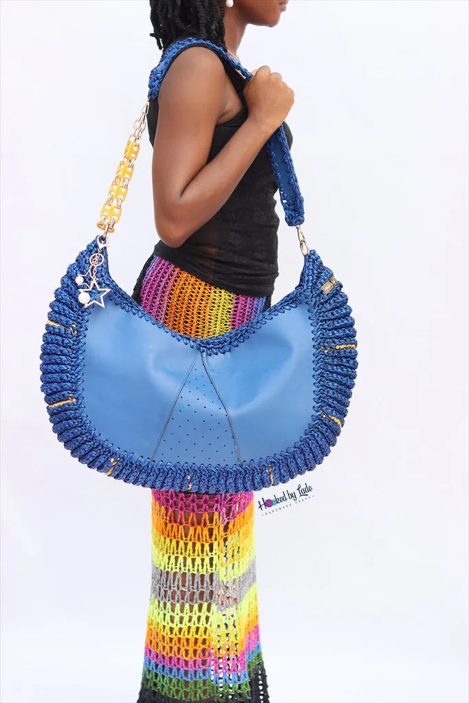 ‘Chidi’ Travel bag in Jean blue leather and Golden streaks