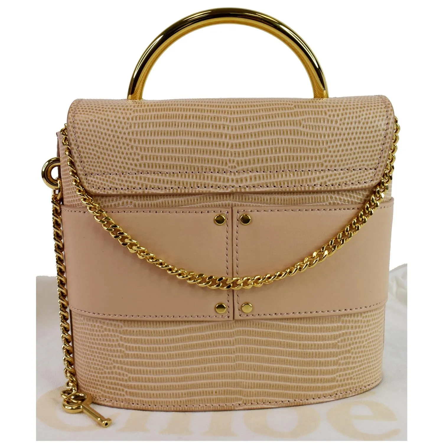 CHLOE Aby Lock Small Embossed/Calfskin Leather Chain Shoulder Bag Beige