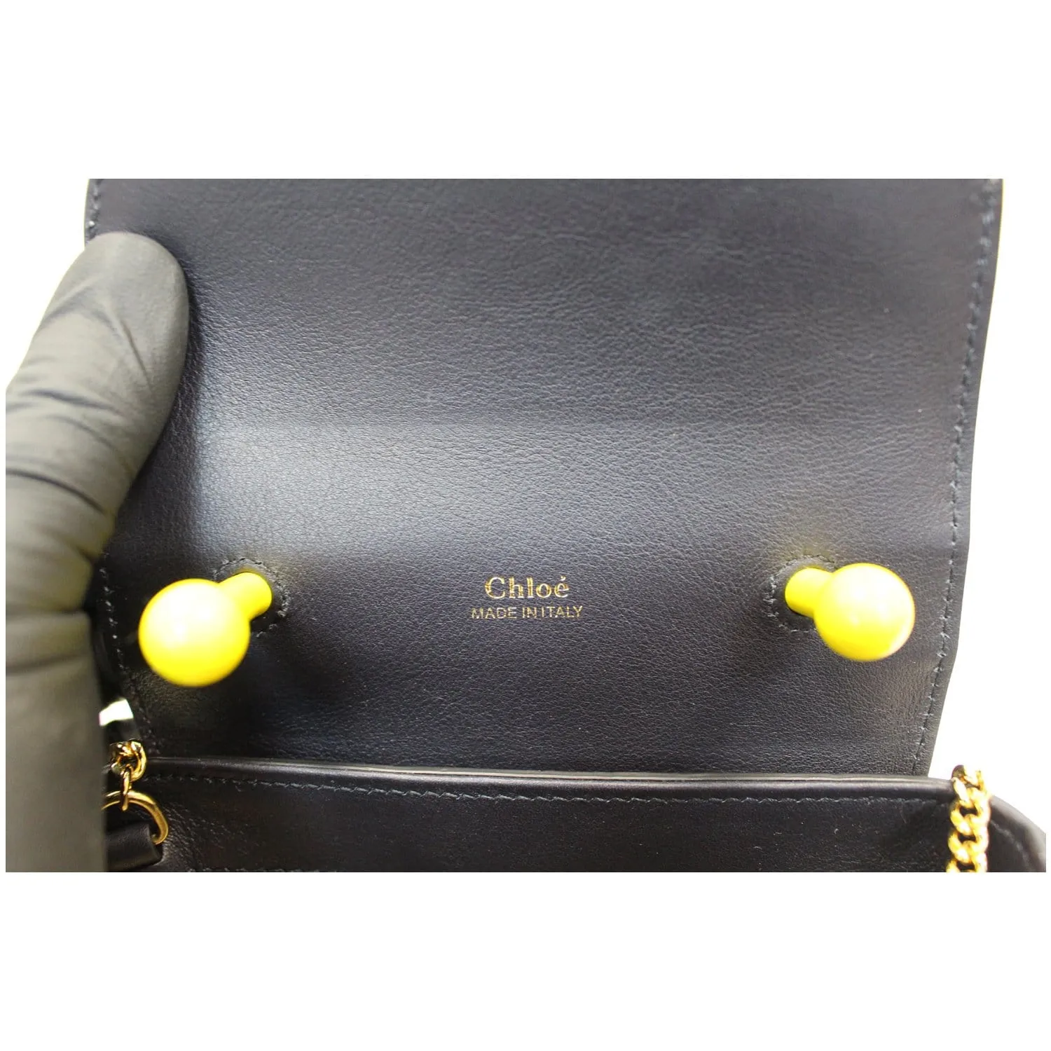 CHLOE Aby Lock Small Embossed/Calfskin Leather Chain Shoulder Bag Navy Blue