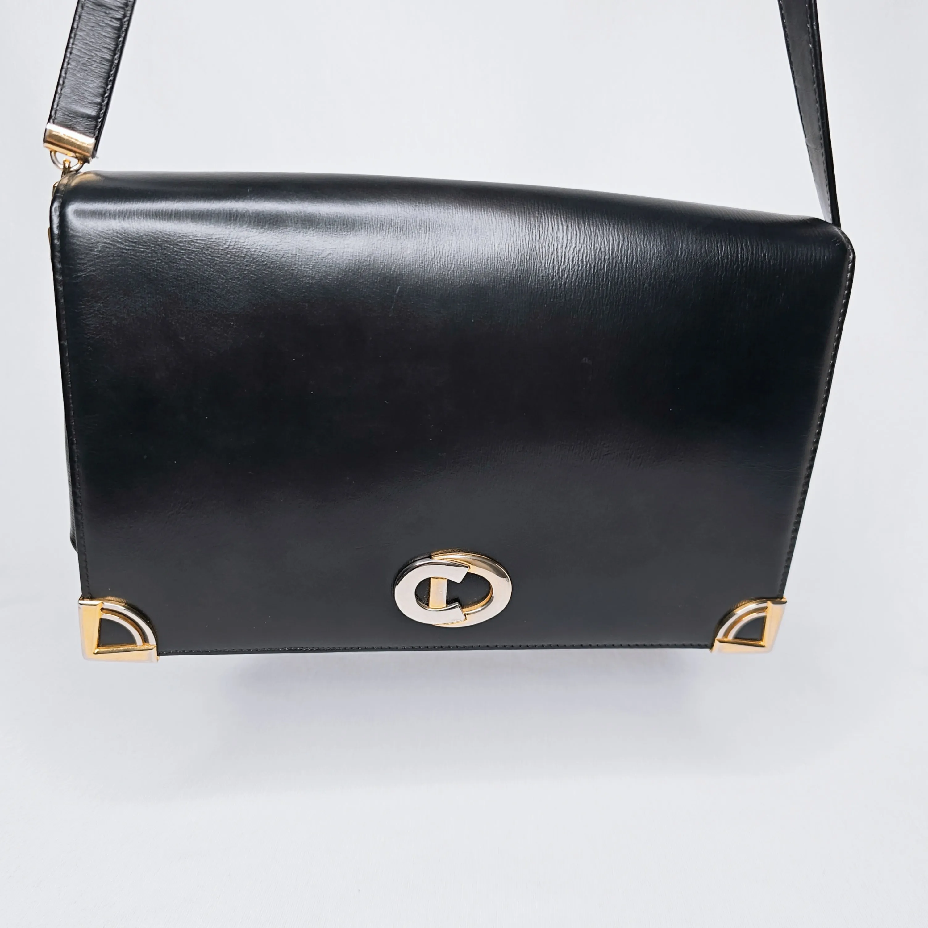 Christian Dior Black Calfskin Leather Shoulder Bag with Coin Pouch