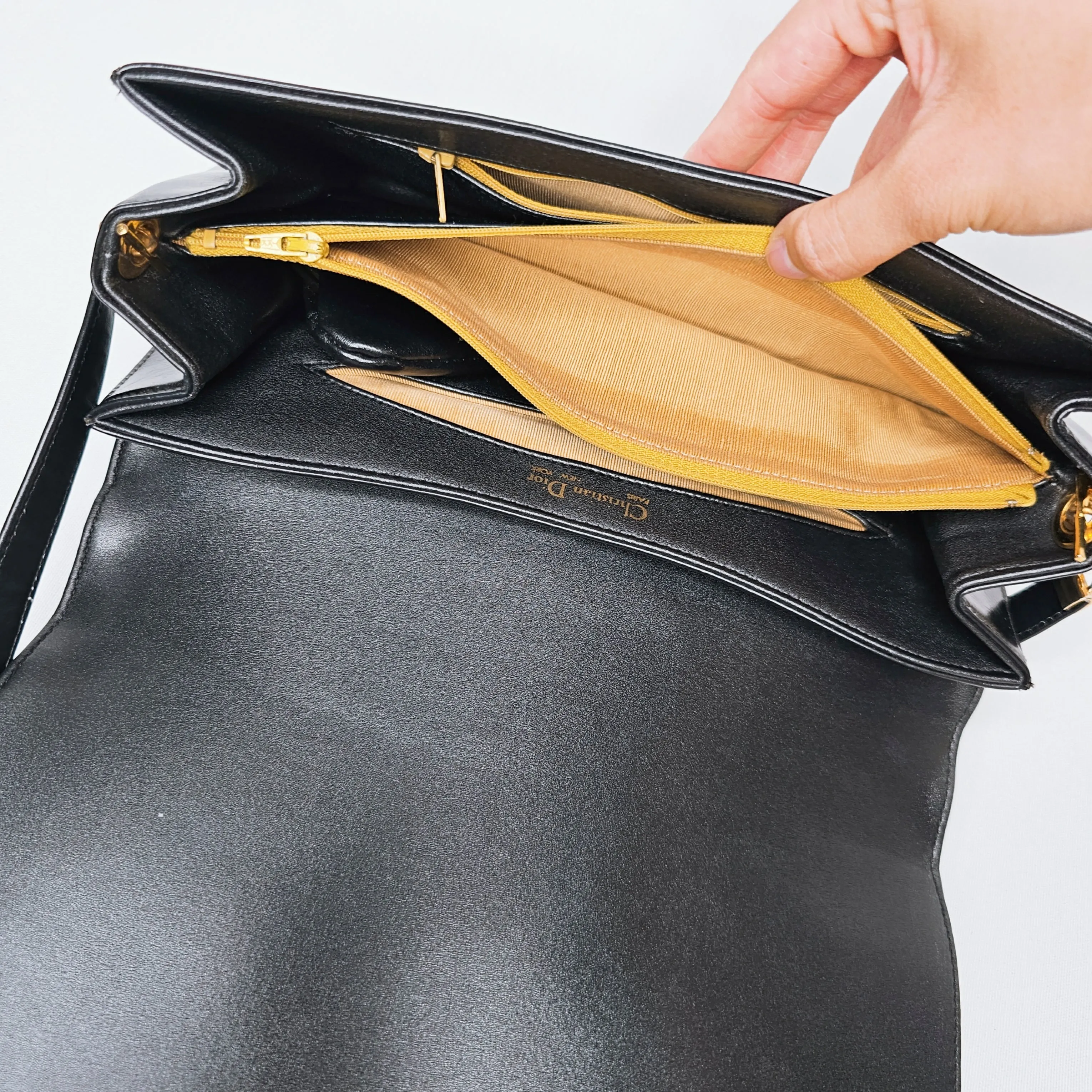 Christian Dior Black Calfskin Leather Shoulder Bag with Coin Pouch