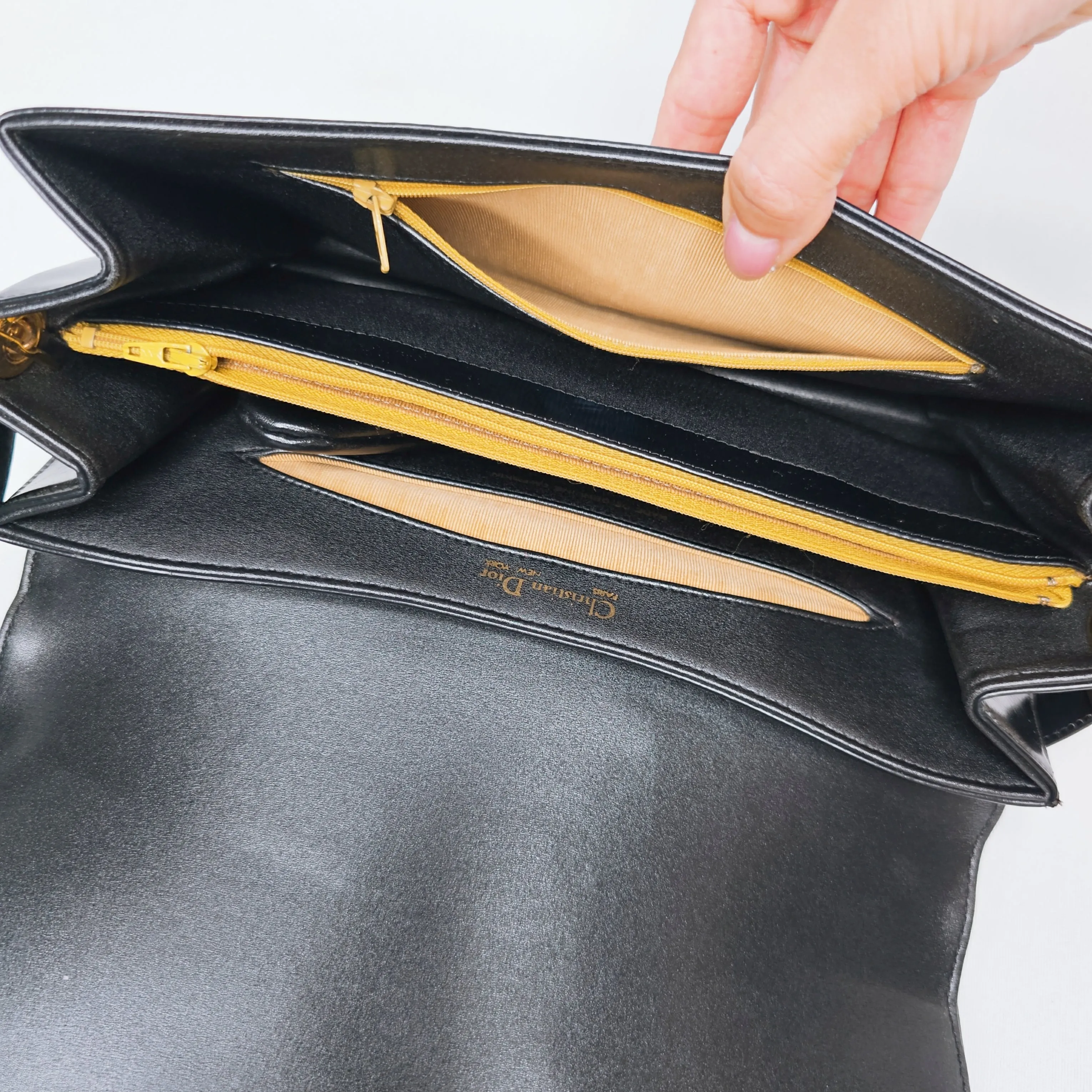 Christian Dior Black Calfskin Leather Shoulder Bag with Coin Pouch