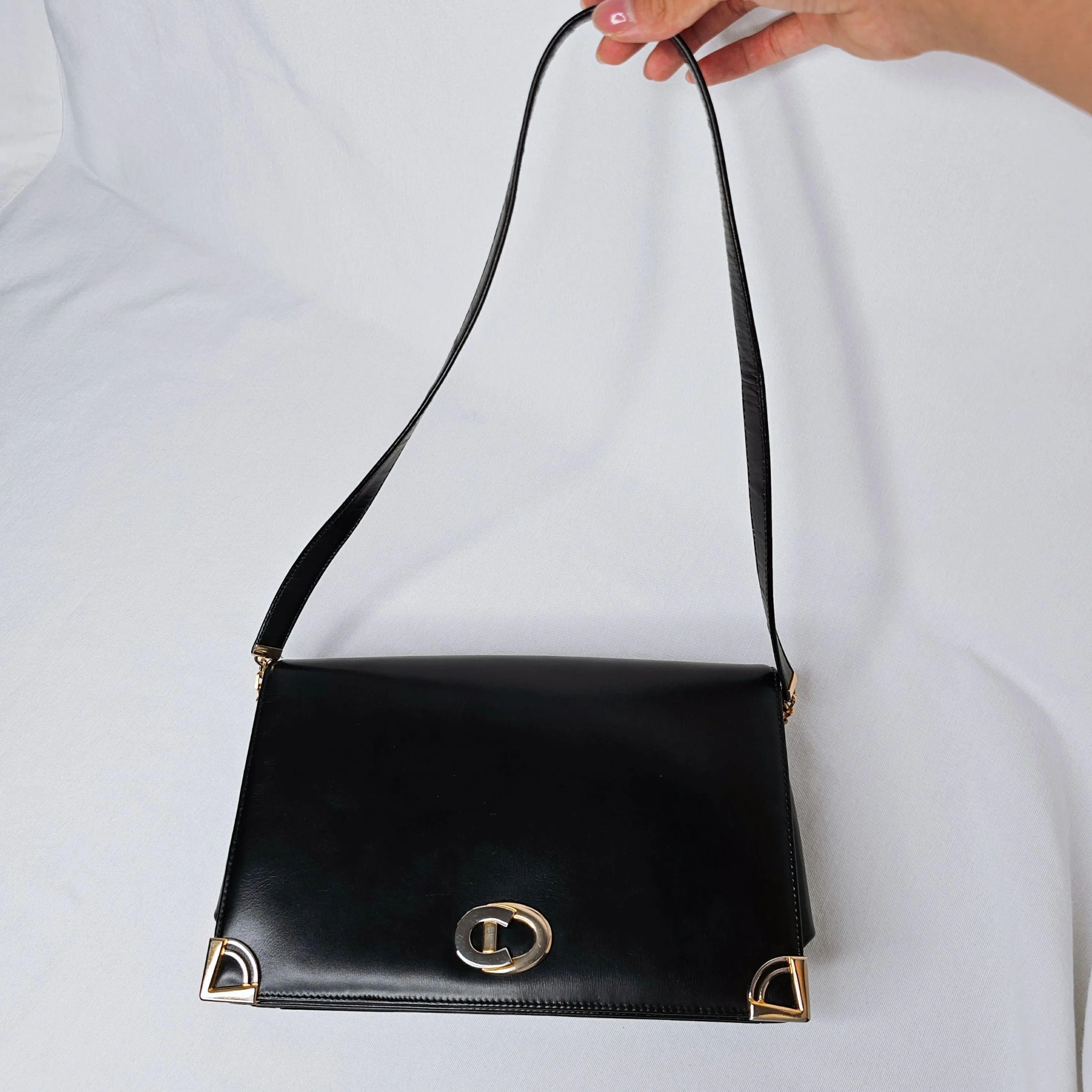 Christian Dior Black Calfskin Leather Shoulder Bag with Coin Pouch