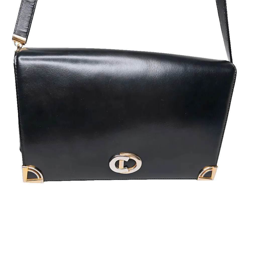 Christian Dior Black Calfskin Leather Shoulder Bag with Coin Pouch