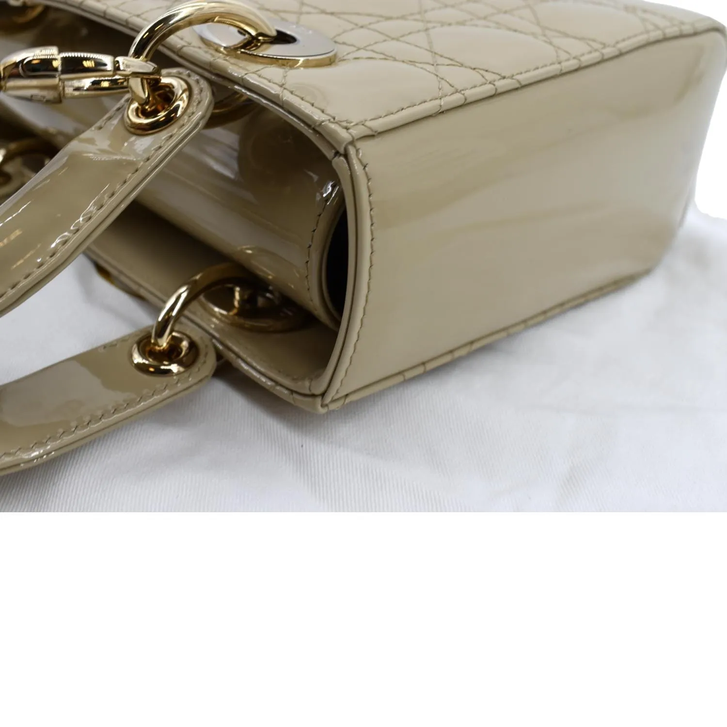 CHRISTIAN DIOR Lady Dior Small Patent Leather Shoulder Bag Beige