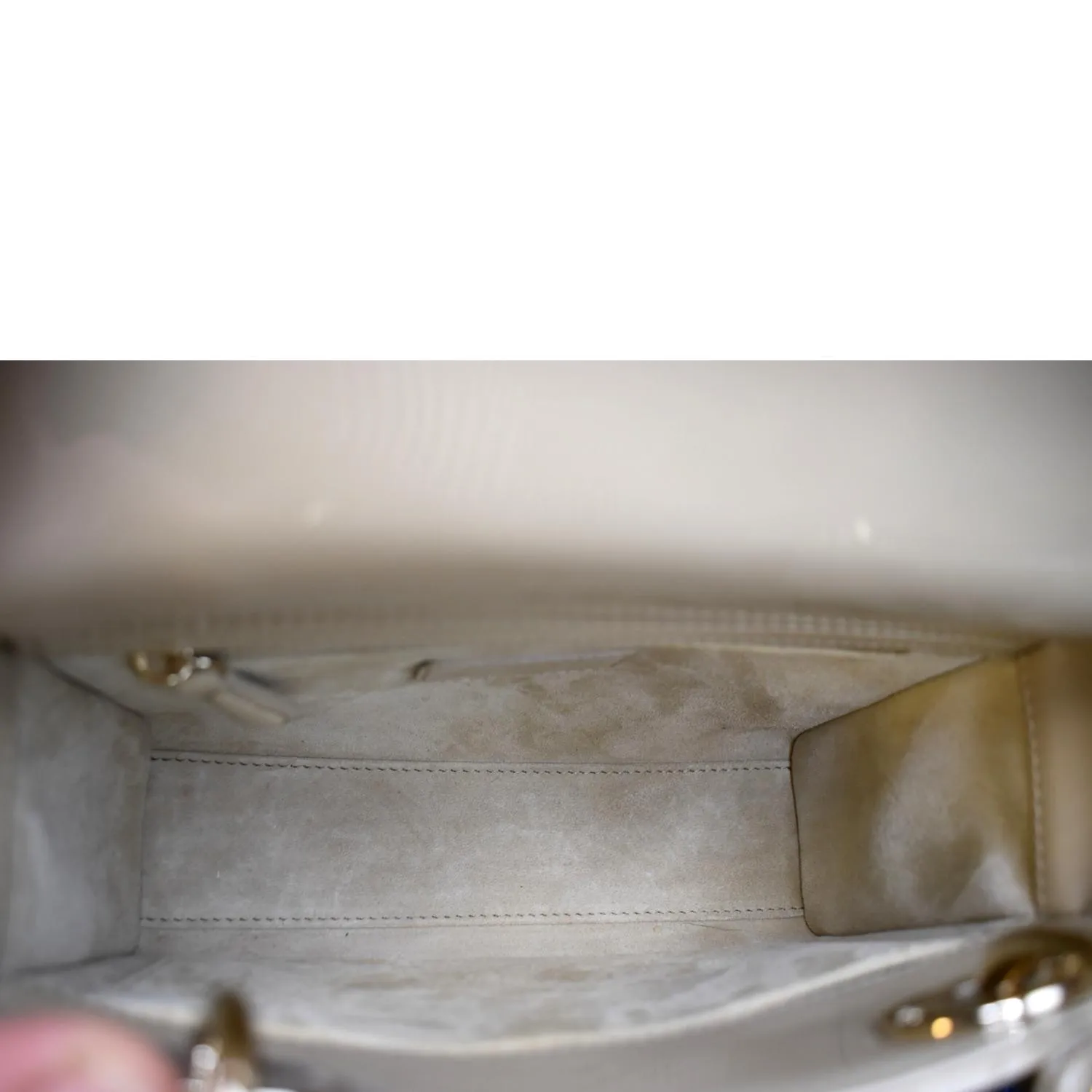CHRISTIAN DIOR Lady Dior Small Patent Leather Shoulder Bag Beige
