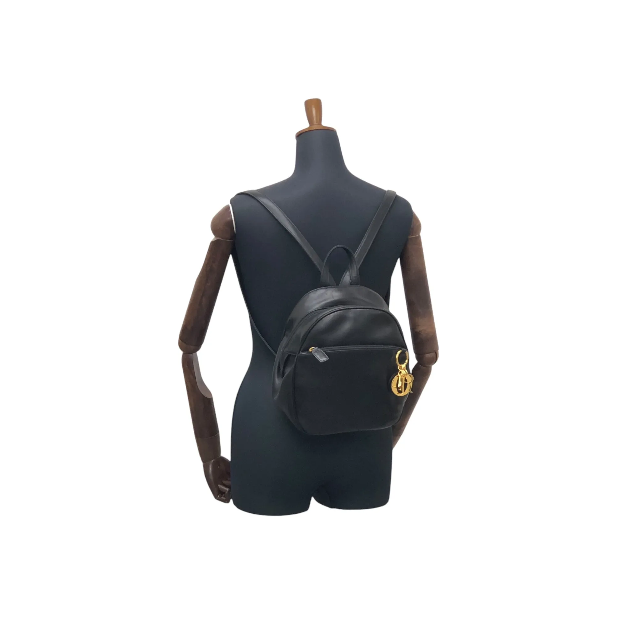 Christian Dior Logo Charm Backpack Black Vintage bbazr2