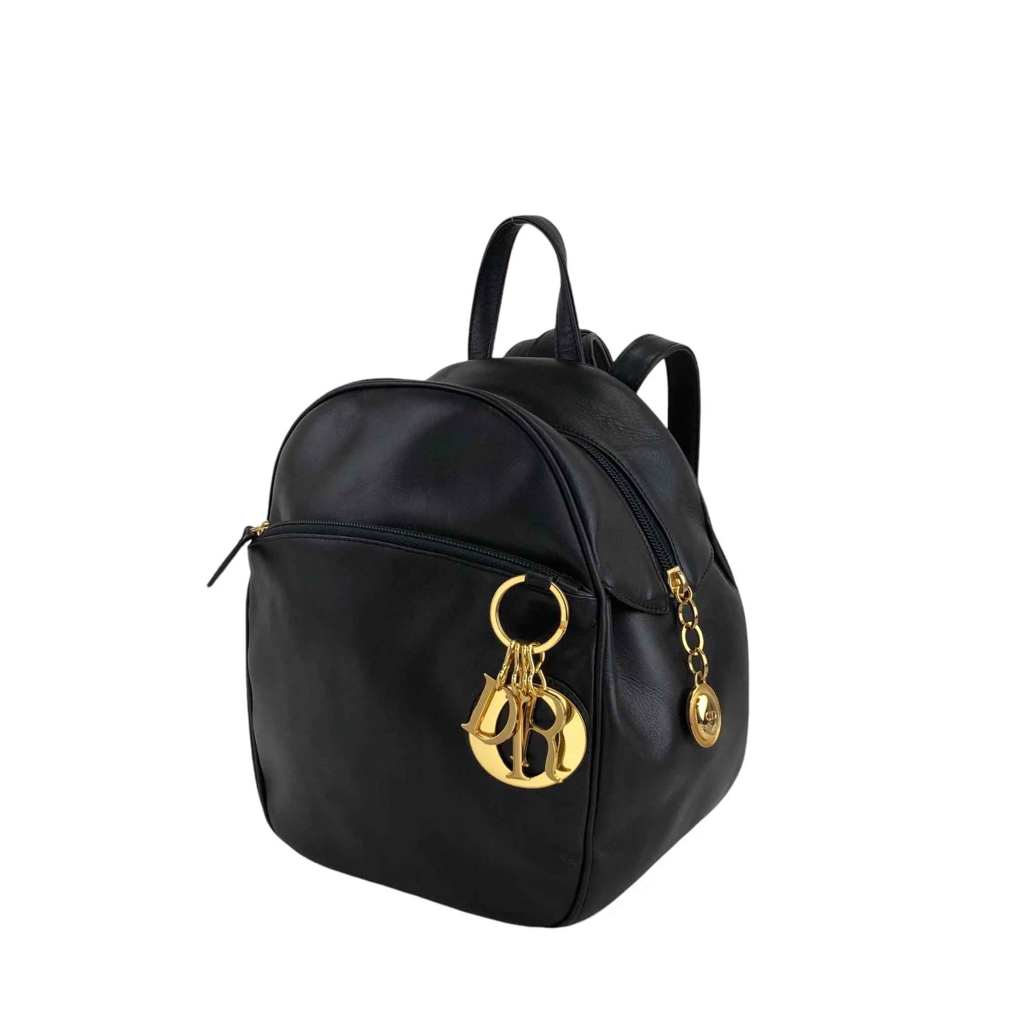 Christian Dior Logo Charm Backpack Black Vintage bbazr2