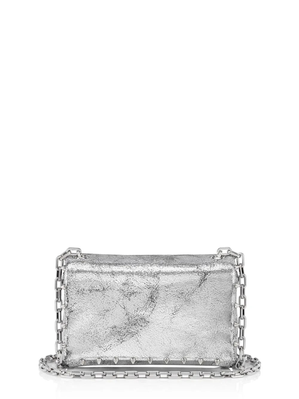 Christian Louboutin Spiky Soft Pouch in Laminato Manoir Silver| In-Store Only
