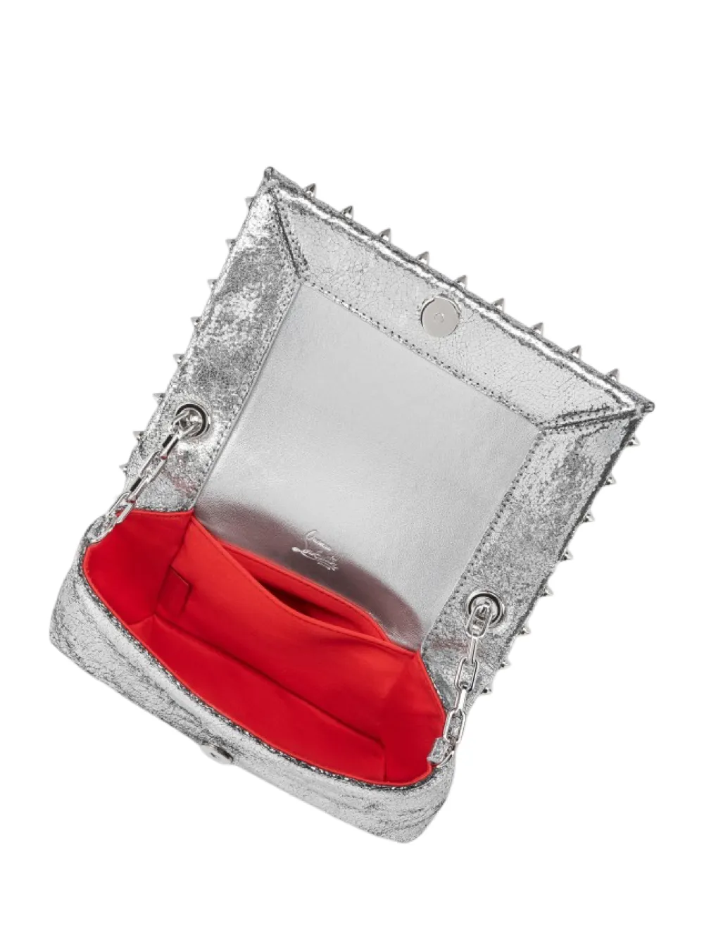 Christian Louboutin Spiky Soft Pouch in Laminato Manoir Silver| In-Store Only