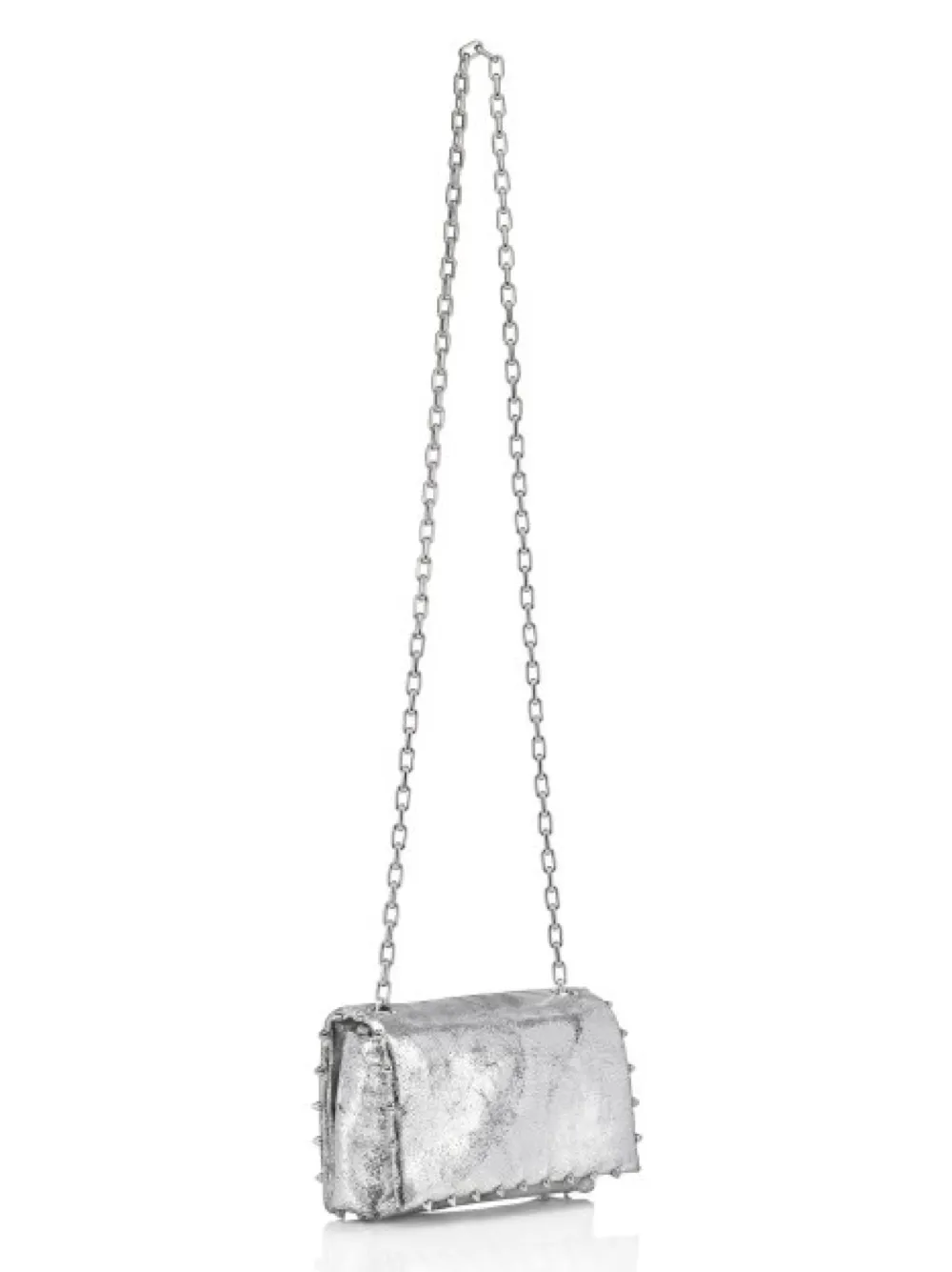 Christian Louboutin Spiky Soft Pouch in Laminato Manoir Silver| In-Store Only
