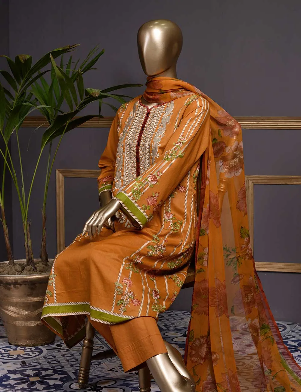 Citrine (Gi-06) | 3 Pcs Un-stitched Embroidered Lawn Dress