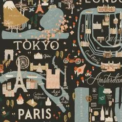 City Guide in Black Unbleached Canvas --  Bon Voyage by Rifle Paper Co. for C   Steel