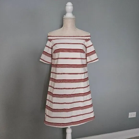 Club Monaco Nearta Off The Shoulder White and Red Striped Dress Size 4