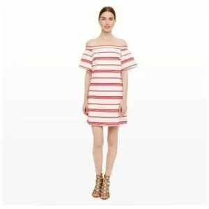 Club Monaco Nearta Off The Shoulder White and Red Striped Dress Size 4