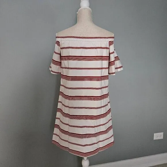 Club Monaco Nearta Off The Shoulder White and Red Striped Dress Size 4