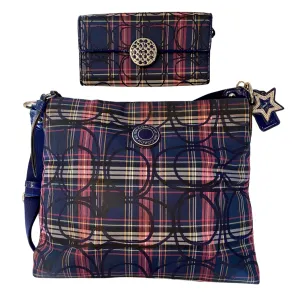 COACH #F20003 Navy Plaid Crossbody/Shoulder Bag with Matching Wallet