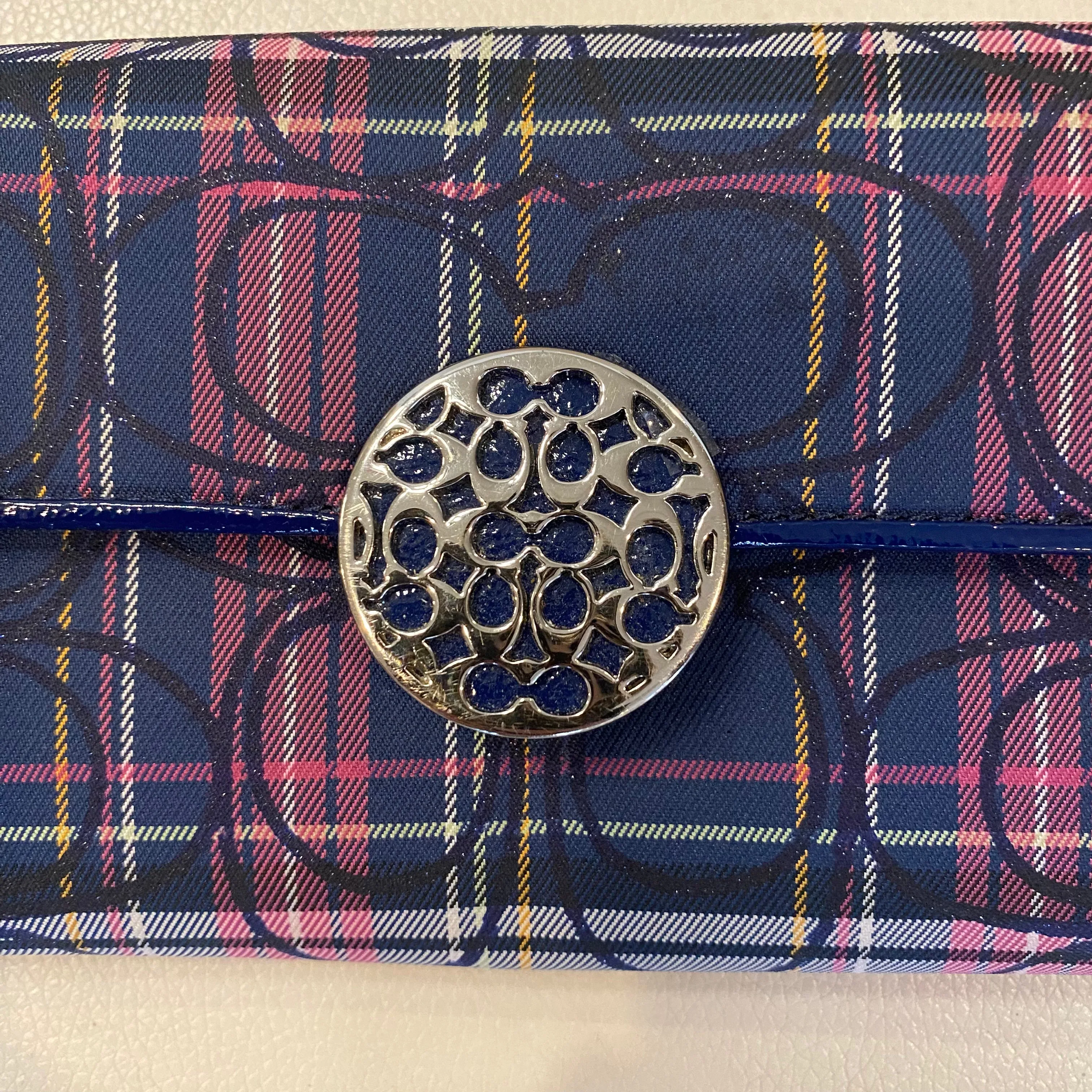 COACH #F20003 Navy Plaid Crossbody/Shoulder Bag with Matching Wallet