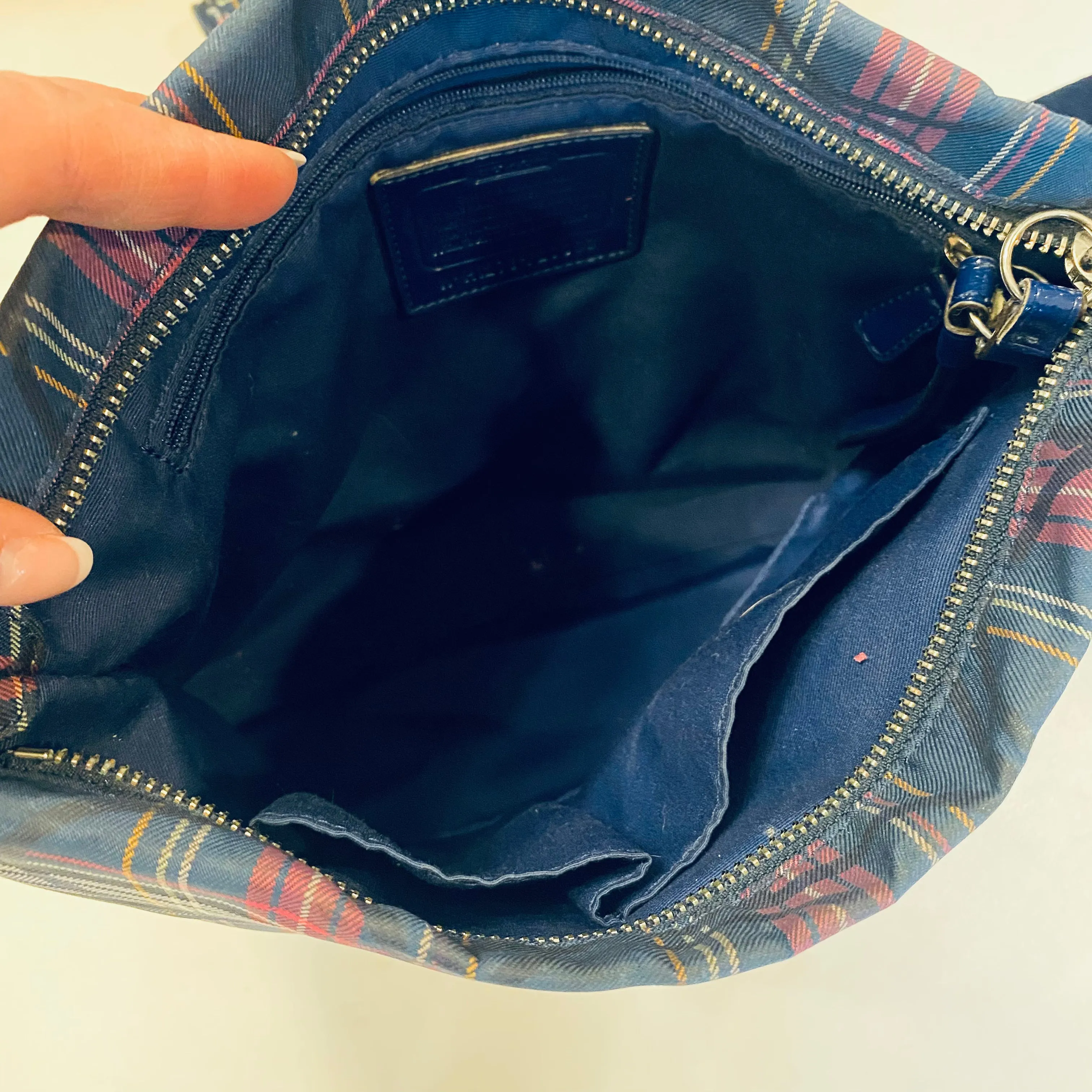 COACH #F20003 Navy Plaid Crossbody/Shoulder Bag with Matching Wallet