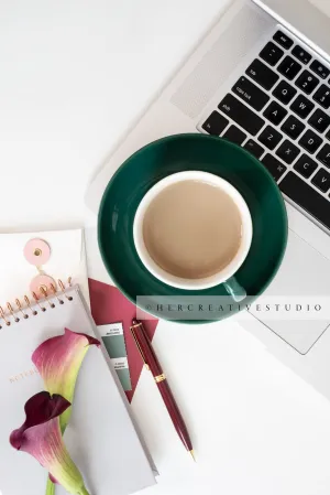 Coffee, Calla Lilly & Laptop Styled Image