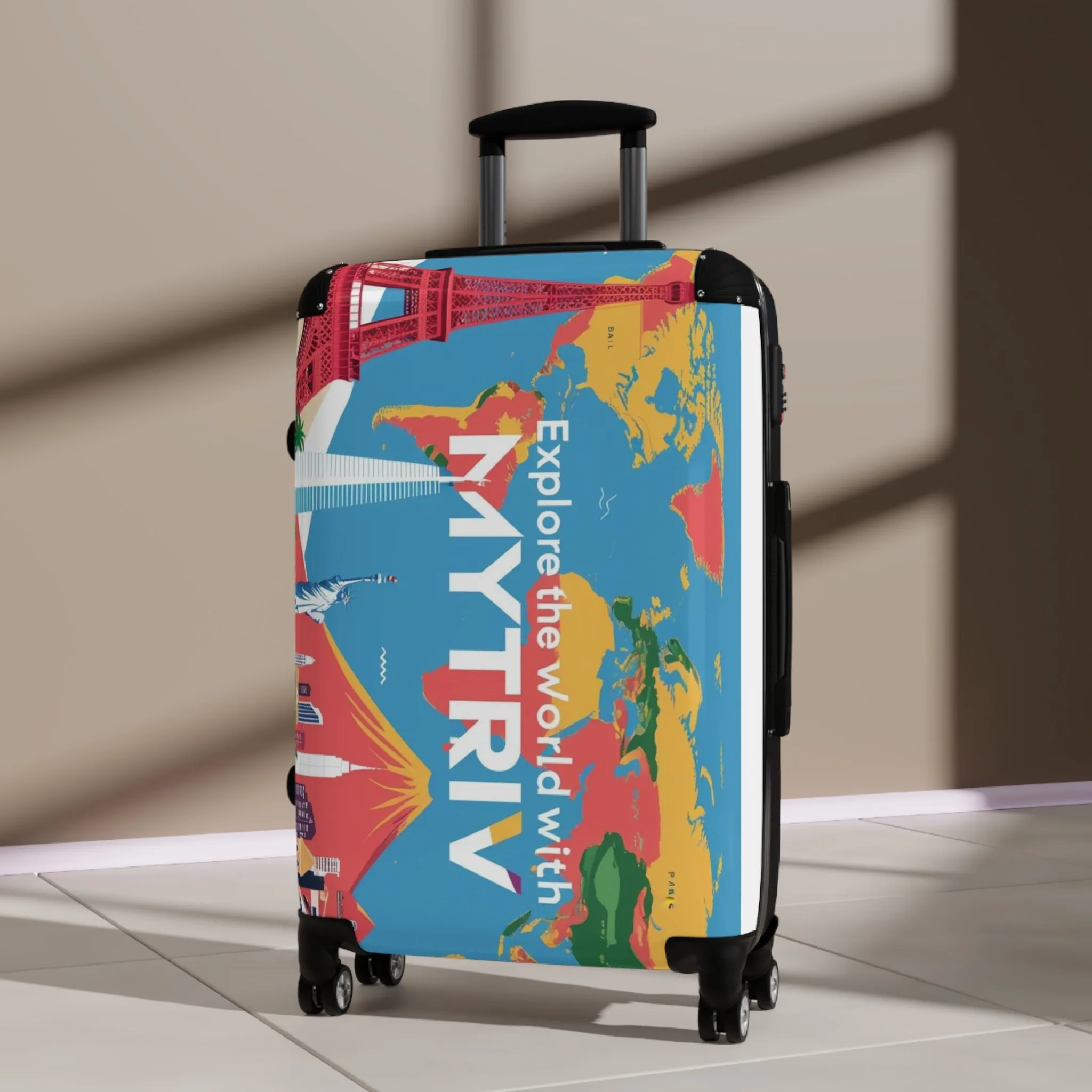 Colorful Travel Suitcase - 'Explore the World with MYTRIV' Design