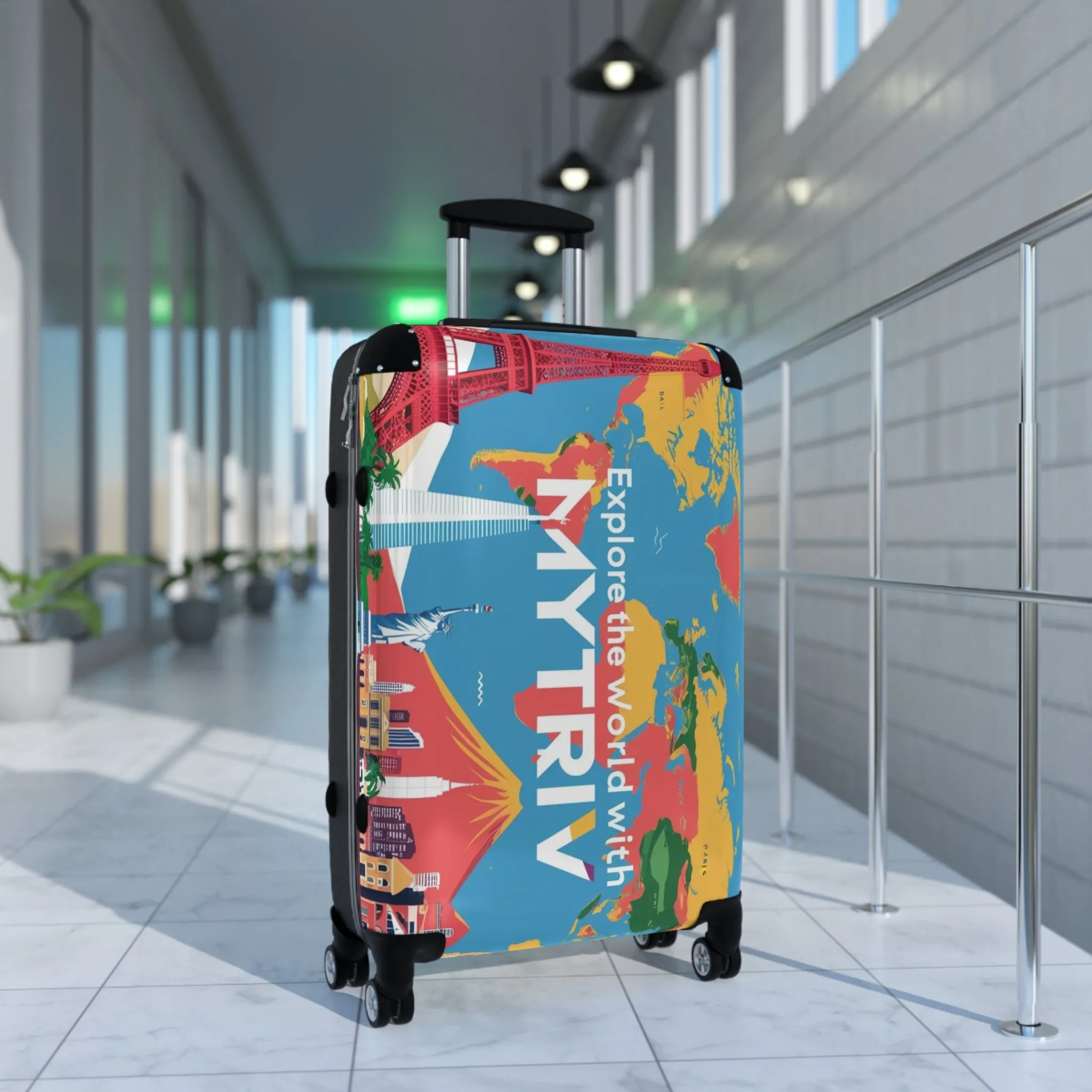 Colorful Travel Suitcase - 'Explore the World with MYTRIV' Design