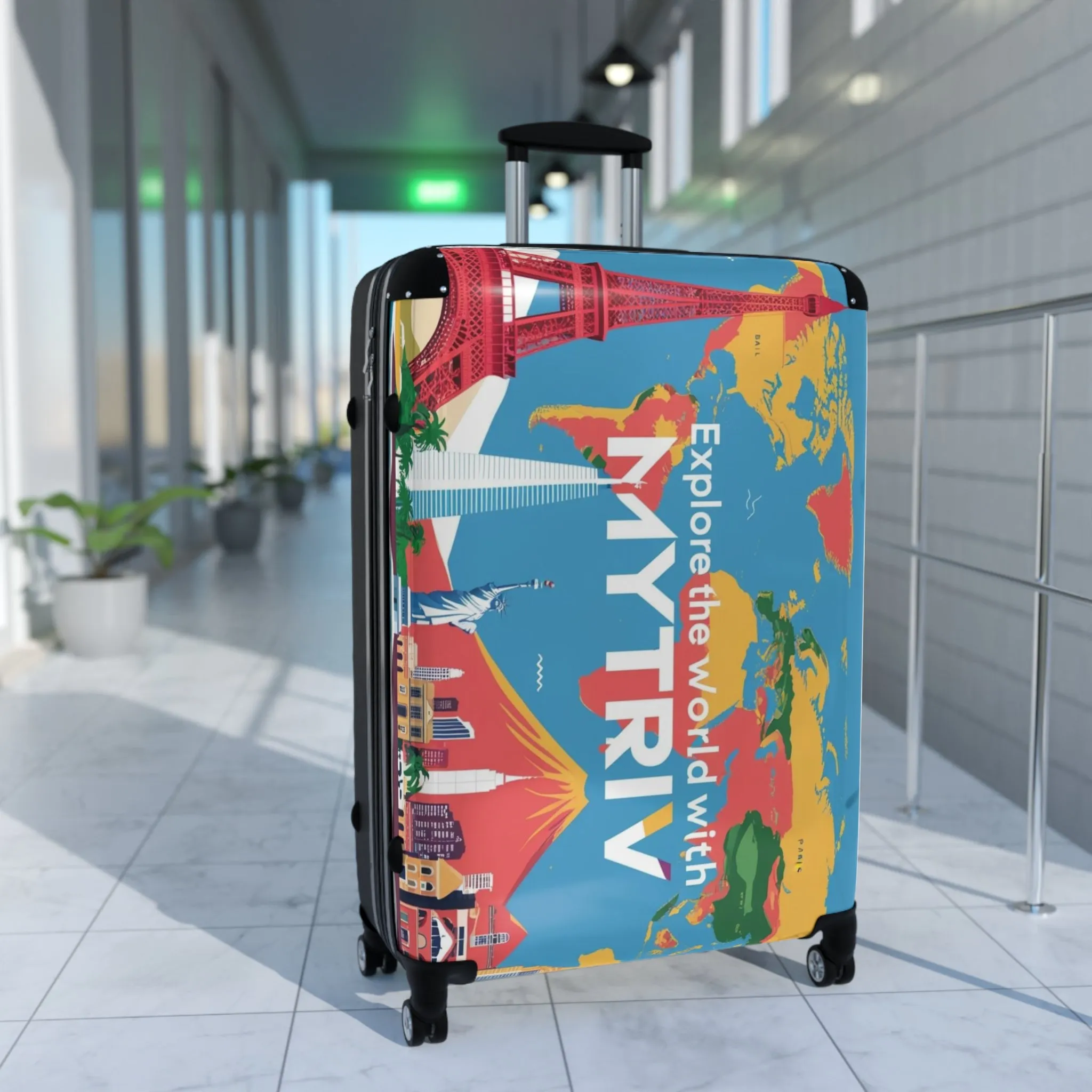 Colorful Travel Suitcase - 'Explore the World with MYTRIV' Design