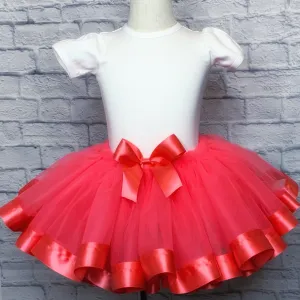 Coral Tutu / Coral Ribbon Trim & Bow