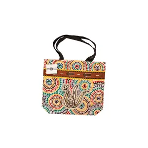 Cotton-Canvas Shopping Bag Kangaroo in Summer Flowers 41x35cm