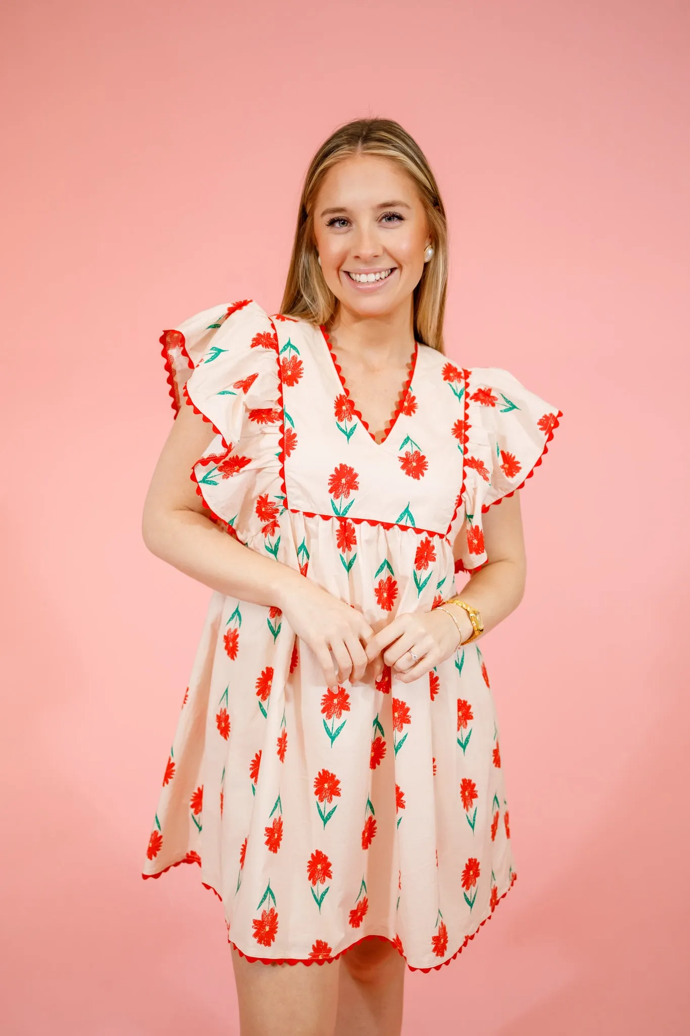 Cream Flower Trimmed Dress