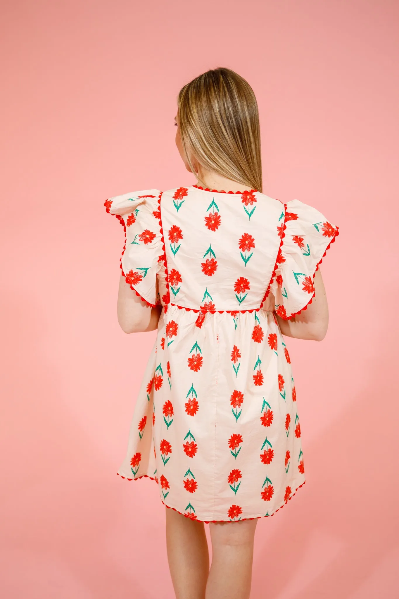 Cream Flower Trimmed Dress