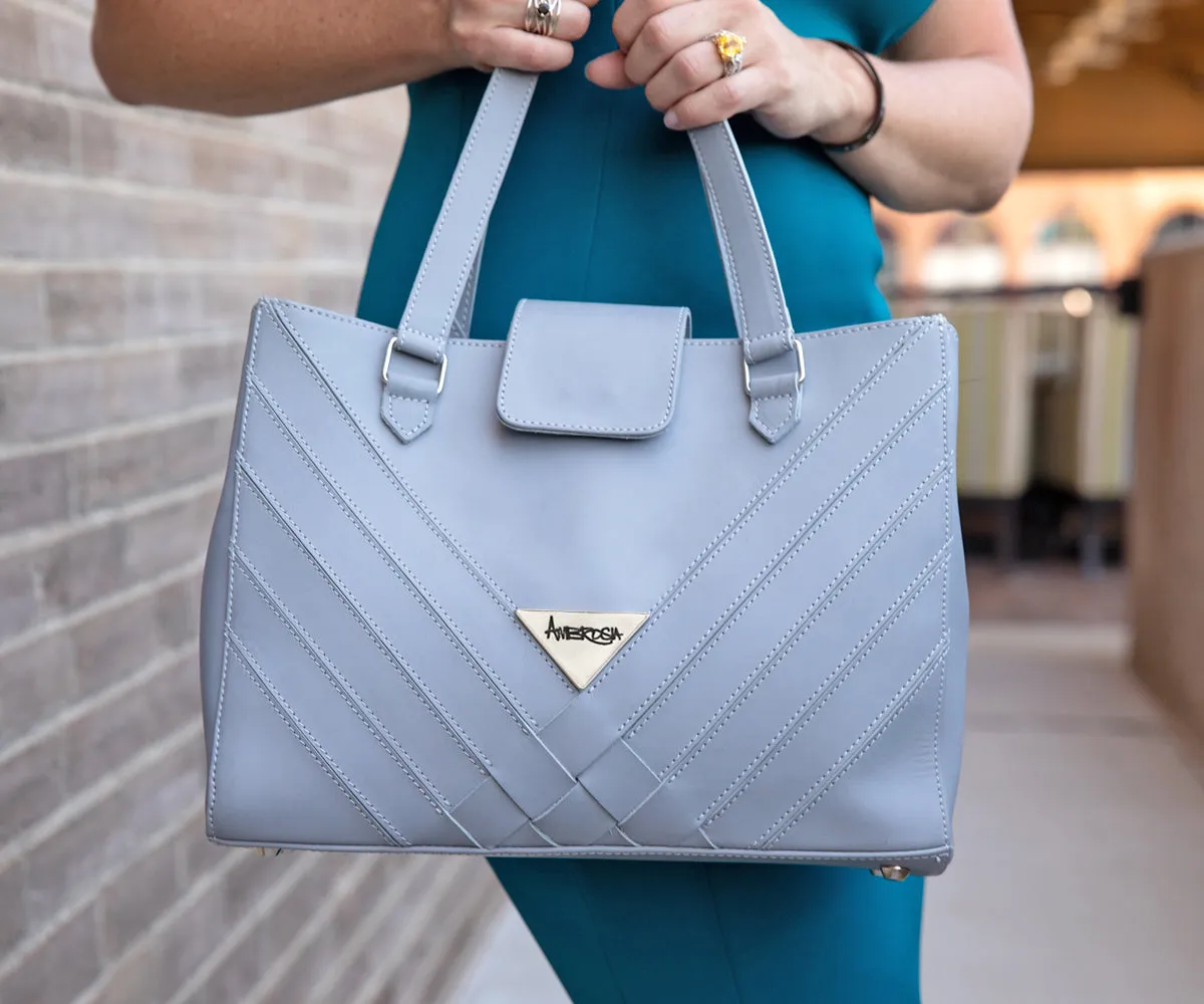 Criss-Cross Genuine Leather Gray Satchel