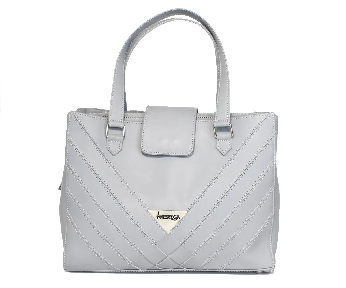 Criss-Cross Genuine Leather Gray Satchel