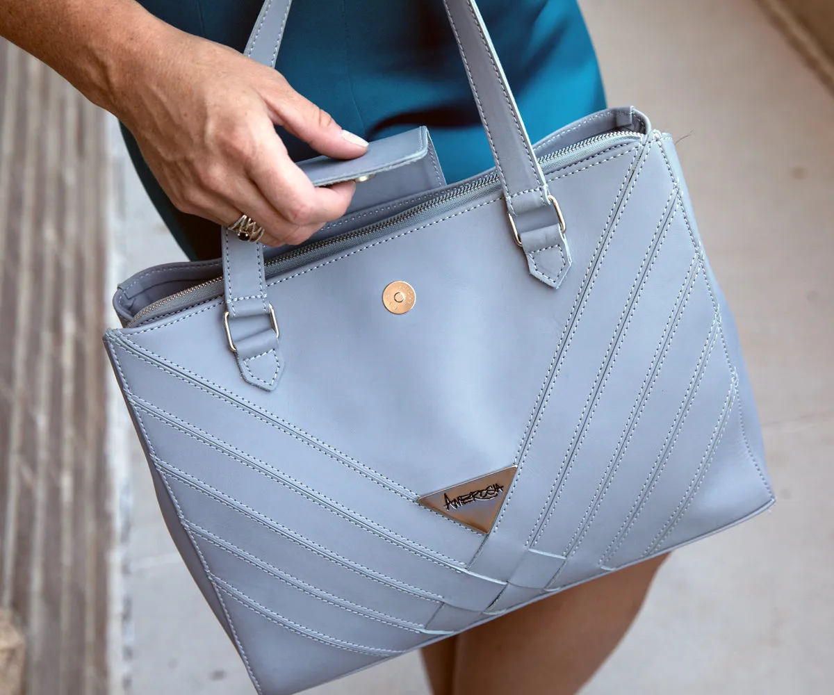 Criss-Cross Genuine Leather Gray Satchel