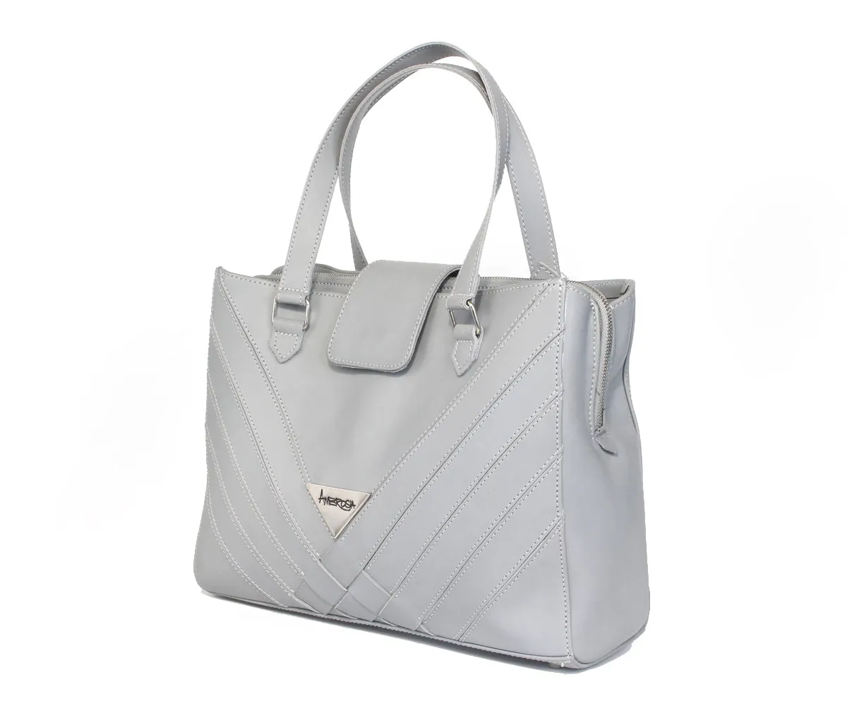 Criss-Cross Genuine Leather Gray Satchel