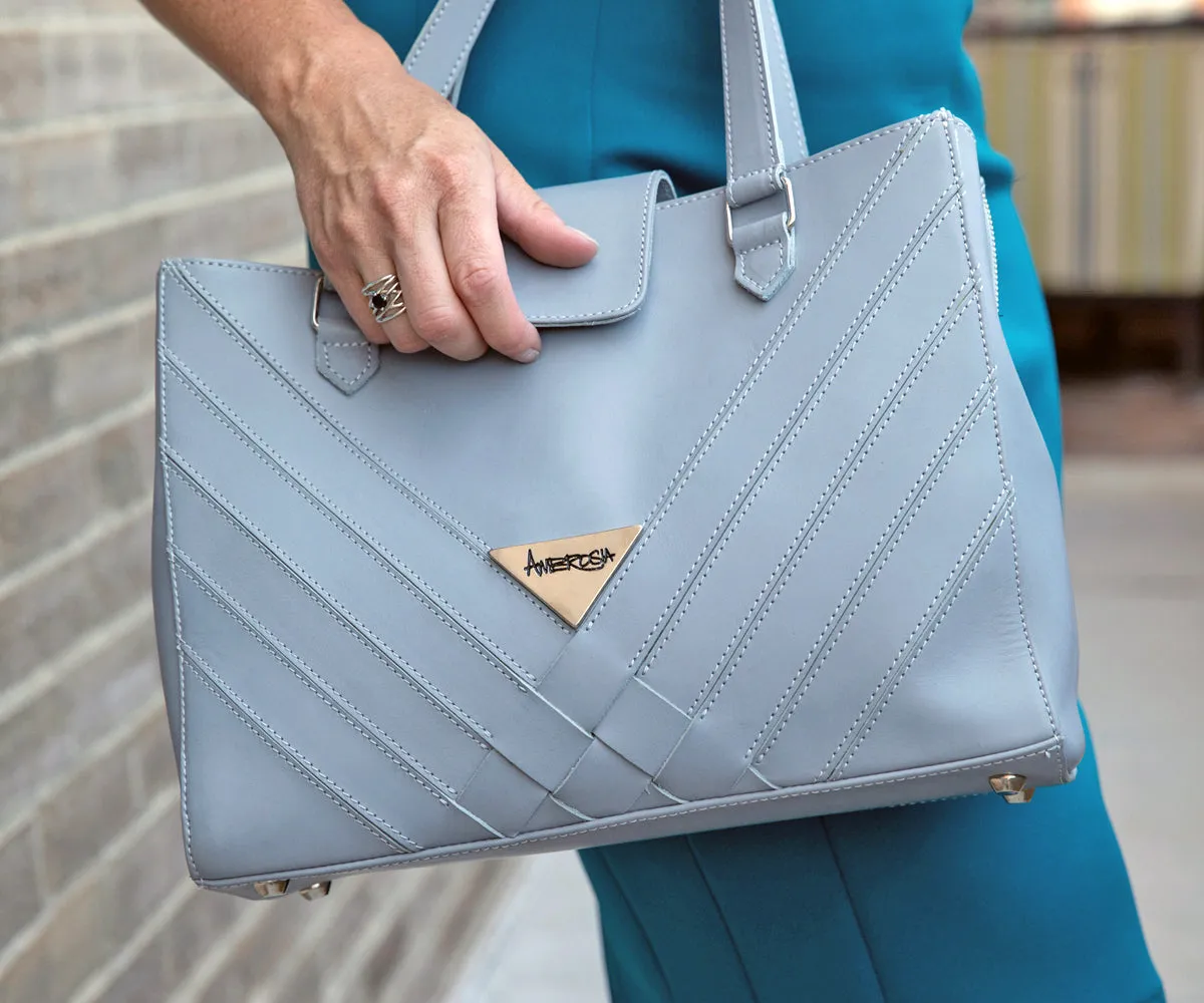 Criss-Cross Genuine Leather Gray Satchel