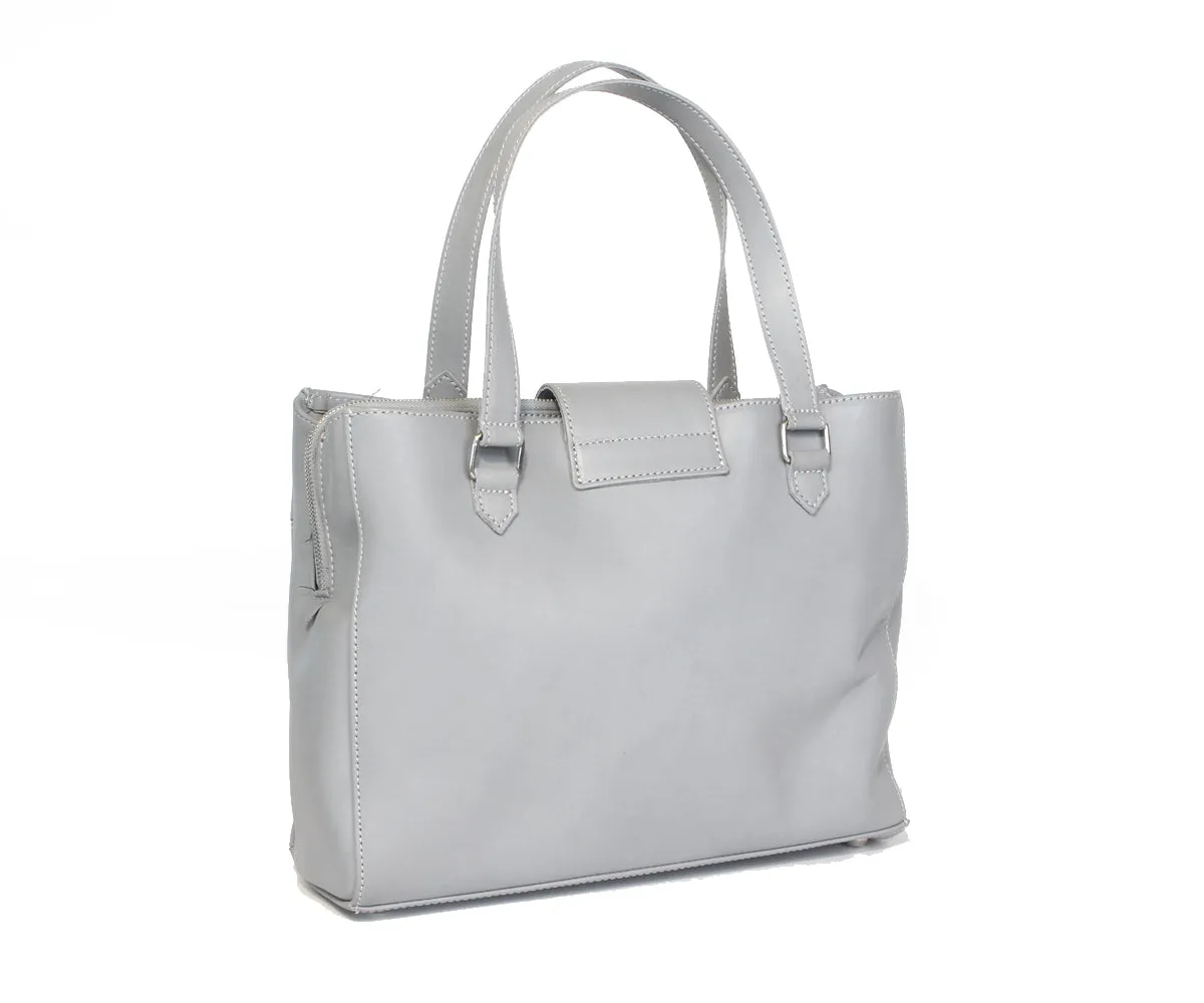 Criss-Cross Genuine Leather Gray Satchel