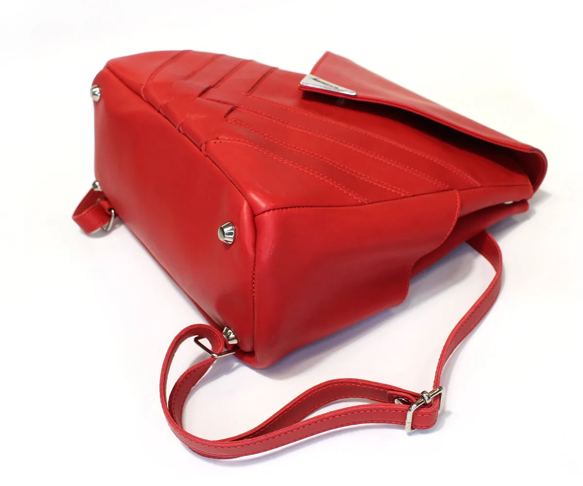 Criss-Cross Genuine Leather Lipstick Red Backpack