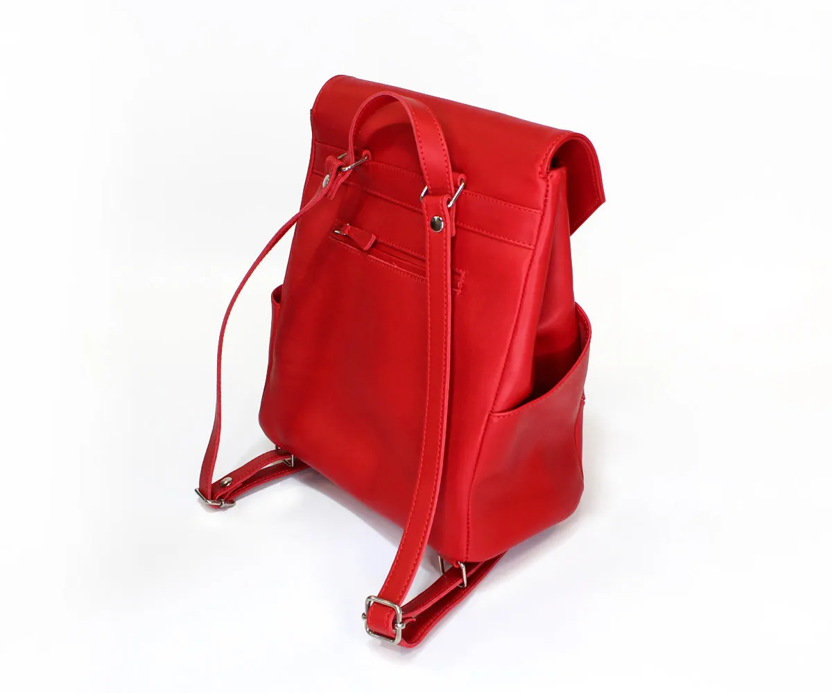 Criss-Cross Genuine Leather Lipstick Red Backpack