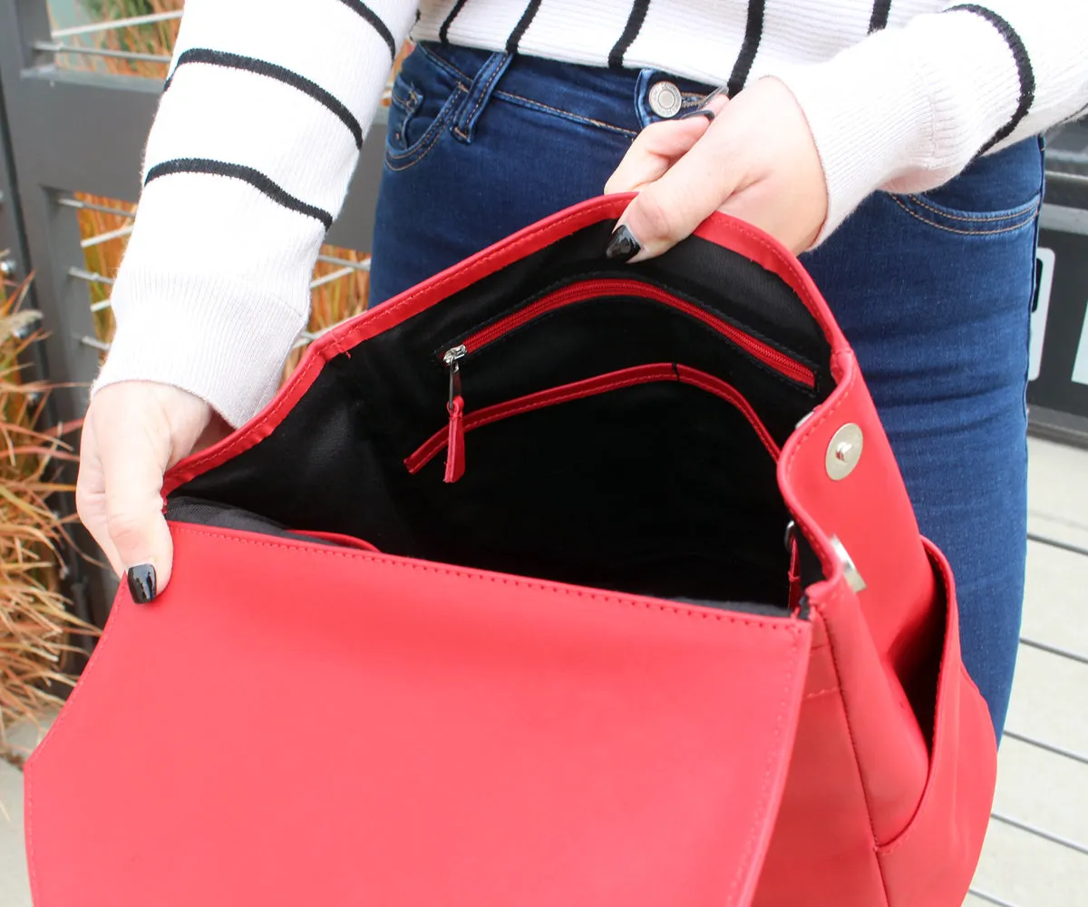 Criss-Cross Genuine Leather Lipstick Red Backpack