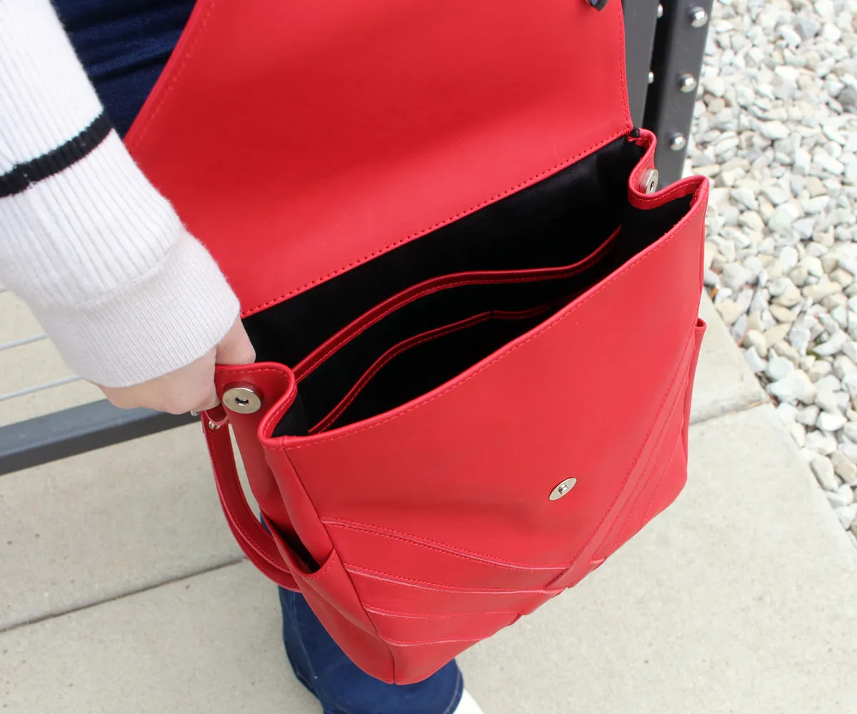 Criss-Cross Genuine Leather Lipstick Red Backpack