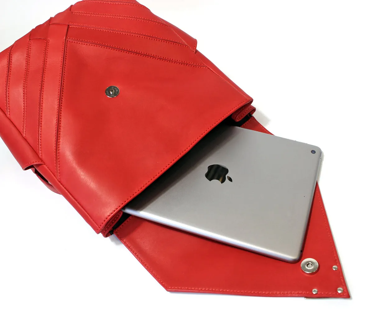 Criss-Cross Genuine Leather Lipstick Red Backpack