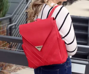 Criss-Cross Genuine Leather Lipstick Red Backpack