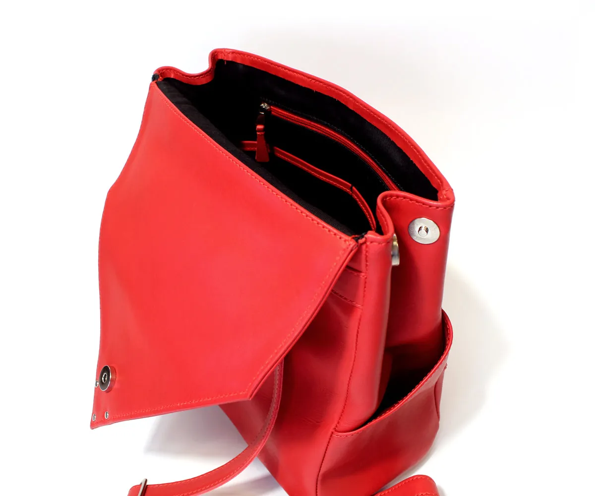 Criss-Cross Genuine Leather Lipstick Red Backpack