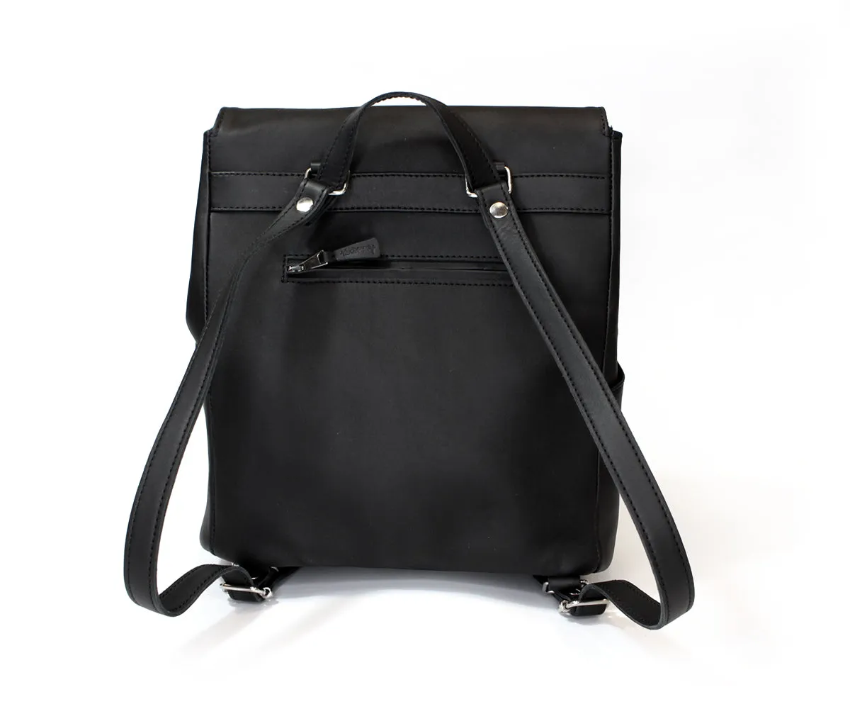 Criss-Cross Genuine Leather Matte Black Backpack