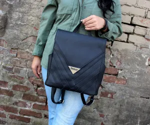 Criss-Cross Genuine Leather Matte Black Backpack