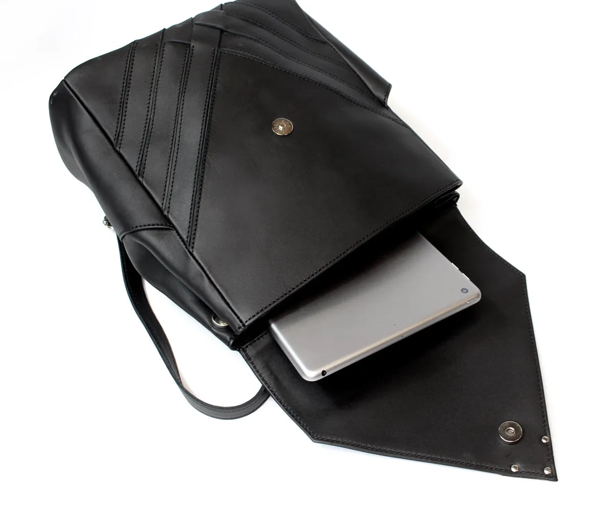 Criss-Cross Genuine Leather Matte Black Backpack